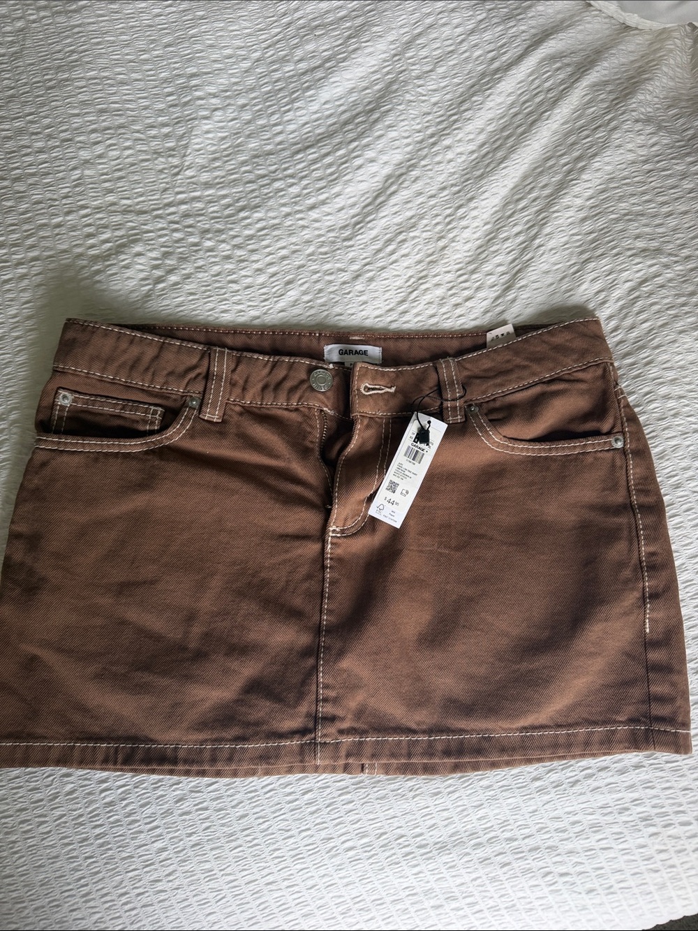 Garage Rust Brown Mini Skirt with Contrast Stitching